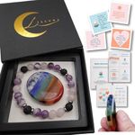 Anxiety Bracelet with 7 Chakra Thumb Worry Stone, Stress Relief Skill Cards and Online Therapist Resources - Mental Health Gifts - Anxiety Relief for Adults - Amethyst, Rose Quartz & Lava Stone