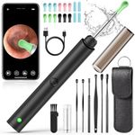 Ear Wax Removal Tool Camera, Ear Cleaner with Camera, 1296P UHD Ear Camera Wax Removal with 6 LED Light, 8 Ear Pick & 15 Ear Tips, Earwax Remover with Camera Otoscope for iPhone iOS Android (Black)