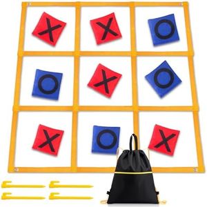 Gocasmus Tic Tac Toe Game - 4ft x 4ft Outdoor Yard Giant Tic Tac Toe for Backyard, Camping, Lawn, Portable No Assembly Outdoor Bean Bag Toss Game for Family and Kids
