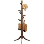 Coat Rack Freestanding Bamboo Coat Tree Rack with 8 Leaf Hooks, 3-Size Height Adjustable for Adults & Kids, Clothes Hanger Stand for Jacket, Hat, Entryway / Hallway /Corner/ Bedroom (Vintage Brown)