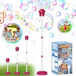 Babuloo Standing Bubble Machine, 3 Heights Adjustable Bubble Machine 10000+Bubbles/Min, Rechargeable Bubble Blower Machine with Music/Lights/150ml Solution for Kids Outdoor Party Wedding, Bubble Maker