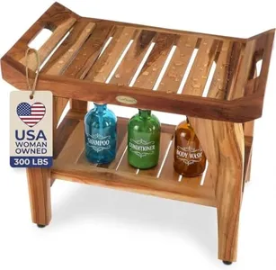 EcoDecors, 24 inch, Natural Wood, Teak Shower Bench, Shower Stool Wood, Wood Shower Chair, LiftAide Arms, Bathroom Bench Seat, Shower Bench Waterproof