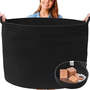 XXXXL WASHABLE Large Black Basket Blanket Basket Living Room 2PCs Toy Baskets Storage Kids Woven Rope XXX Extra Large Basket for Blankets,Pillows,Throws,Laundry + Small Basket | BIG Basket Blanket