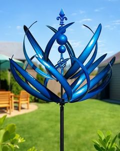 Cyan Oasis 91 inch Wind Spinners Outdoor - Extra Large Outdoor Metal Wind Sculptures Spinners with Stake, Windmills for The Yard Garden, Yard Art Garden Lawn Decor - Blue (27" W x 91" H)