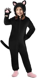 GIFTINBOX Cat Costume For Girls, Cat Noir Costume, Zip-Up Hooded Onesie Black Cat Costume for Kids Dress Up, Role Play Halloween Costumes for Kids Girls 5 6 7 8 9 10