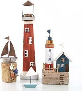 Logbuch-Verlag Set decorativo 3 pezzi in faro + miniatura casa sulla spiaggia + barca a vela – decorazione marittima città portuale vacanza