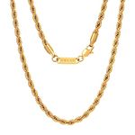 VEXXS Rope Chain, 18K Real Gold Plated Rope Necklace Gold Chain, Durable No Color Fading 3mm 5mm Miami Cuban Link Chain Men’s Necklace