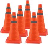 Jade Butterfly 18 Inch 6 Pack Collapsible Traffic Safety Cones, Orange Cones with Reflective Collar, Portable Multipurpose Traffic Cones for Parking Construction Driving Training Sports Practice