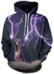 Imbry Unisex 3D Galaxy Printed Hoodies Pullover Hooded Sweatshirts (XXL/XXXL, Lightning Cat)