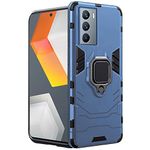 TheGiftKart Tough Armor Bumper Back Cover Case for iQOO 9 SE 5G | Ring Holder & Kickstand in-Built | 360 Degree Protection Back Case Cover for iQOO 9 SE 5G (PC & TPU | Greyish Blue)