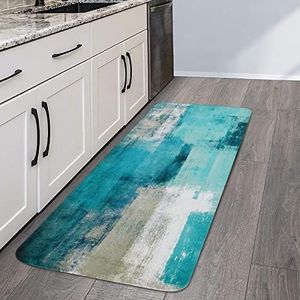 Yugarlibi Rug Runner Hallway Modern Kitchen Rug Washable Soft Short Pile Non-Slip Kitchen Runner Dirt-Repellent for Kitchen Living Room Bedroom Indoor Outdoor Balcony, 60 x 180 cm, Turquoise Grey