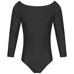 click2style Kids Girls School Uniform Leotard Long Sleeve Sports Gymnastics Ballet Dance (Black, 15-16 Years)