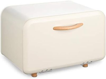 Navaris Bread Box - Metal Bread Bin Storage Tin with Front Opening Drop Down Door for Kitchen Counter or Shelf - Breadbox Storage Container - Cream