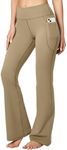 Heathyoga Women's Yoga Pants with Pockets for Women Bootcut Wide Leg Pants for Women High Waisted Workout Pants Khaki