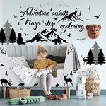 Inspirational Quote Woodland Wall Decal,Mountain Forest Wild Animal Deers Wall Stickers Adventure Awaits Never Stop Exploring Quotes Wall Sticker for Classroom Kids Room Nursery Decor (45 Decals)