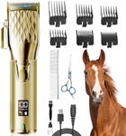 Horse Clippers Cordless, IDUNSEED Professional Quiet Horse Grooming Kit 240min Working a Full Charge, Horse Trimmer with Horse Clipper Oil, Cleaning Brush and 6 Comb，Ideal for Your Horse（Noble Gold）