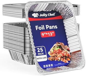 JOLLY CHEF 9x13 Aluminum Pans with Lids (25 Pack)- Disposable Foil Food Containers with Lids for Cooking, Heating, Storing, Prepping Food- Thanksgiving, Christmas, Parties