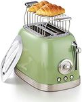 Toaster Retro 2 Slice, Vintage Toaster, Green Toaster, With Stainless Steel Lid, With Bread Attachment, Preheat, Defrost And Cancel Functions, 6 Browning Levels (Green)