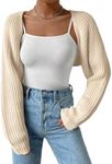 Fuimsul Women Open Front Ribbed Knit Crop Bolero Drop Shoulder Long Sleeve Solid Loose Fit Knitted Crop Cardigan Shrug, Apricot, Medium