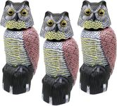 Galashield Owl Decoy to Scare Birds Away Scarecrow Fake Owl with Rotating Head 12 inch Tall (Set of 3)