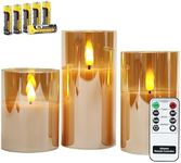 Rhytsing Gold Glass Battery Operated Candles with Remote, Flameless LED Candle Gift Set, Warm White Light - Include 6 Batteries
