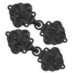 Bezelry Fleur De Lis Cape or Cloak Clasp Fasteners Pack of 4 Pairs 70mm x 26mm. Fastened. Sew On Hooks and Eyes Cardigan Clip. (Matte Black)