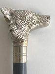 Retro Collection's Victorian Style Brass/Wooden Walking Stick Wolf face Handle with Silver Chrome Finish