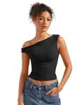 SUUKSESS Women Off Shoulder Tops Sleeveless Shirts Y2K Trendy Going Out Crop Tank Top (Black,L), Black, Large