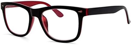 Eyekepper Readers Square Large Lenses Spring-Hinges Reading Glasses Men Women Black-Red +2.5