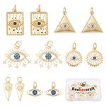 Beebeecraft 12Pcs 6 Style Real 18K Gold Plated Evil Eye Charms Bulk Cubic Zirconia Turkish Evil Eye Crystal Beads with Jump Ring for DIY Jewelry Making