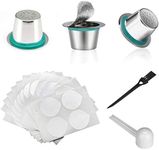 iSuperb 3 Pcs Stainless Steel Refillable Coffee Capsules Pods with 60 Pcs Stickers Metal Reusable Coffee Cup Filter Compatible with Nespresso Original Machine Coffee Accessory