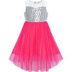 Sunny Fashion Flower Girls Dress Dark Pink Hi-Low Party Wedding Bridesmaid Age 8 Years