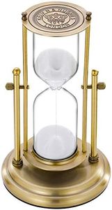 SuLiao Antique 60 Minute Hourglass, 360° Revolving Sand Timer, Large Brass Sand Clock, White Sand Watch, Vintage Reloj De Arena 1 Hora, Unique Metal One Hour Glass for Home, Desk, Office Decor