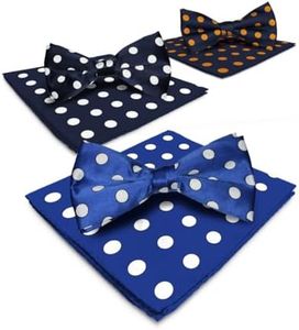 Vittorio Farina 3-Pack Polka Dot Bow Tie & Pocket Square Set (Royal/White, Navy/White, Navy/Gold)