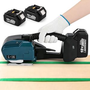 Flyrivergo 5000mAh Electric Strapping Machine - 2×Rechargeable Batteries with Display Screen, Industrial Automatic Banding Tool for 0.35-0.63'' Width Straps, Easy to Use for Warehouse Packaging