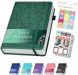 Ospelelf 2025 Leather Undated Daily Planner (5.5 x 8.5''), Weekly & Monthly Life Planner, Organizer Notebook & Productivity Journal. A5 Hardcover with Stickers(Dark Green)