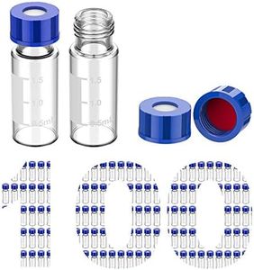 Membrane Solutions Autosampler Vials, 2ml HPLC Vials, 9-425 Lab Clear Vials with Write-on Spot and Graduations, 9mm Blue ABS Screw Caps & Septa for GC Sample Vials, 100 Pcs