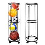 Garage Ball Storage Rack, Wall-Mounted Basketball Holder, Rolling Sports Ball Storage with Wheels for Soccer Volleyball Football Basketball, Vertical Ball Rack for Garage Indoor Outdoor