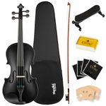 Mendini 4/4 MV-Black Solid Wood Violin with Hard Case, Shoulder Rest, Bow, Rosin and Extra Strings (Full Size)