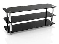 mountright TV Stand (Black Glass, Silver Leg) Modern Glass Table For Televisions 32 to 55 Inch | Living Room Display Table | LED, LCD, OLED Support | Heavy Duty Stability