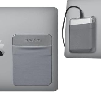Slipdrive - Portable Hard Drive Sleeve for Laptop - SSD Solid State Drive - Reusable Adhesive - Stick on External Hard Drive Carrying Case - Pocket Pouch (Large, Gray)