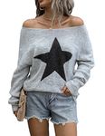 Blooming Jelly Womens Off The Shoulder Tops Knitted Sweatshirts Oversized Graphic Pullover Jumpers Tunic Tops for Leggings Grey