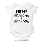 I Love My Grandma And Grandpa Funny Infant Novelty Romper Premium Quality Baby Bodysuit (White, 0-3 Months)