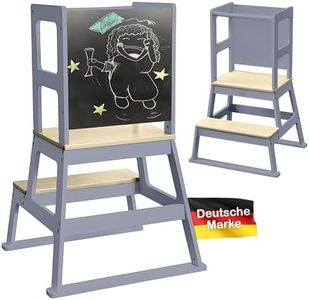 Baby Vivo Lernturm aus Holz - Tower Küche Kindermöbel Learning Tower - Schemel Lerntower für Kinder ab dem Stehalter - Tritthocker mit Tafel Montessori Küchenhelfer Lernstuhl in Grau