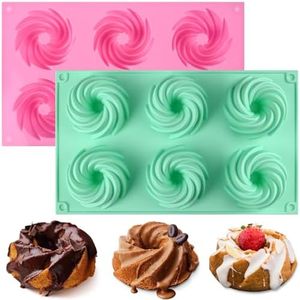 HUAKENER 2 Pcs Mini Bundt Cake Pan, 6-Cavity Heritage Bundtlette Cake Mold, Non-stick Silicone Baking Mold for Cupcakes, Donuts, Cornbread, Brownies, Jellies