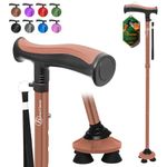 BeneCane Walking Cane for Men & Women Walking Stick for Seniors Folding Canes Quad Cane Adjustable Lightweight Sturdy Free Standing Collapsible Heavy Duty with Soft TPR T-Handle and Travel Bag