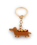 FizzyButton Gifts Hotdog Sausage Dog Dachshund Keyring Key Ring with Enamel Charm and Gold Tone Keychain