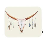 EKOBLA Mousepad Cow Skull Mouse Pad Bull Boho Design Colorful Feather Tribal Western Animal Cool Gaming Mouse Pad Non-Slip Rubber Base Thick Mousepad for Laptop Computer PC 9.5x7.9 Inch