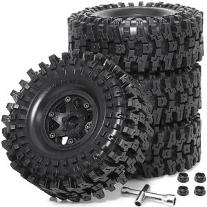 REDSPIDER Plastic 1.9 Beadlock Wheels Tires set(4pcs) Has Super Strong Grip 1.9 beadlock wheels and tires for Axial SCX10 90046 UTB18 TRX4 SCX10(Black)