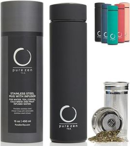 Pure Zen Tea Thermos with Infuser - Stainless Steel Insulated Tea Infuser Tumbler for Loose Leaf Tea, Iced Coffee and Fruit-Infused Water - Leakproof Tea Tumbler With Infuser - 15oz - Black